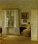 Carl Vilhelm Holsoe Canvas Paintings - Laesende Kvinde
